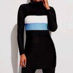 Colorblock Hooded Long Sleeve Top With Pants Burkini